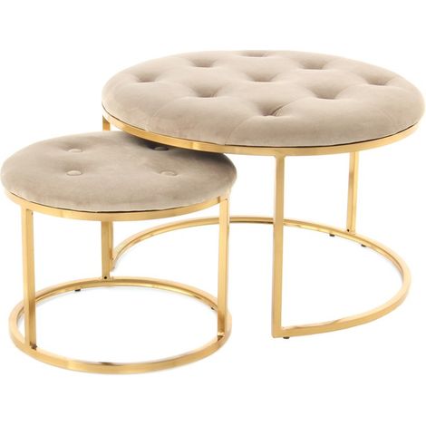 Set di 2 pouf Myla in velluto taupe e oro (1/3)