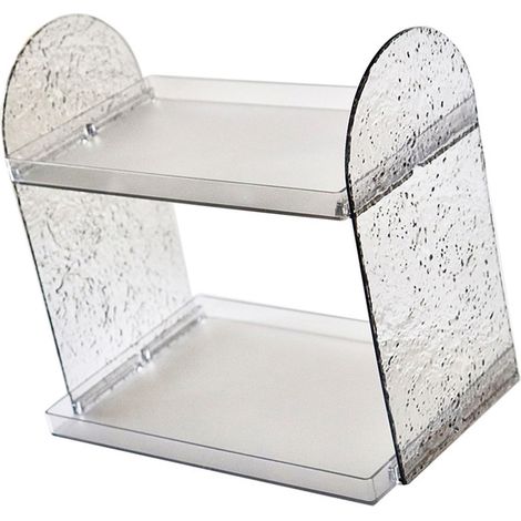 Organisateur de bureau 2 niveaux, rangement double couche transparent gris, support de table pour fournitures et cosmétiques (1/5)
