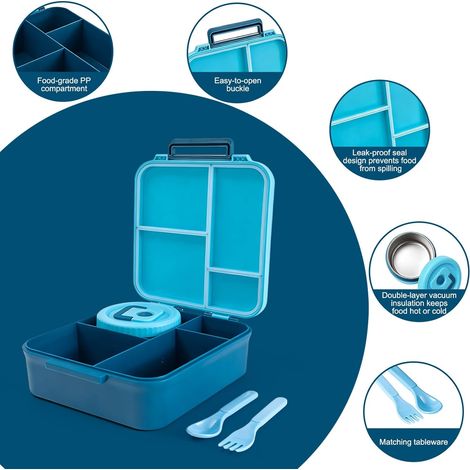 Lunchbox-Set mit 320 ml Thermobehälter für Speisen, auslaufsichere Lunchbox mit 4 Fächern, auslaufsichere Lunchbox mit Besteck, isolierte Lunchtasche, BPA-freie Thermo-Lunchbox für Kinder, Schule (1/5)