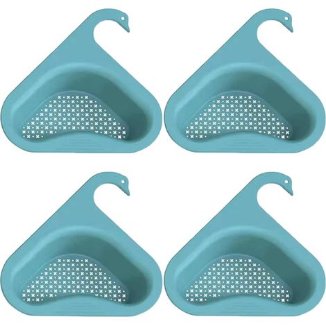 Lot de 4 paniers triangulaires pour évier en forme de cygne pour laver les légumes, les fruits, le thé, la cuisine, la salle de bain - Bleu (1/5)