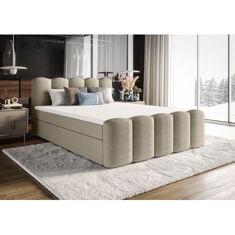Lit Boxspring - Crème - 180x200 Cm - Lit Double - Moderne - Matelas À Ressorts Bonnell (1/5)