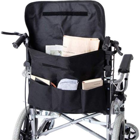 Sac de rangement/organisateur en tissu Oxford noir résistant à l'usure, 43 x 35,5 cm, pour chaise ou fauteuil roulant. (1/5)