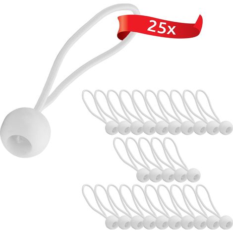 25 Elastic Bungee Cords with Plastic Ball, Tent Bungee Cords for Tarpaulins, Garden Pavilions, Tents, High Tension White (1/5)