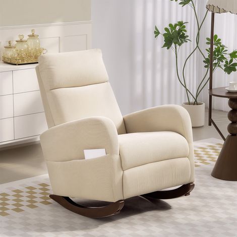 Fauteuil à bascule. Fauteuil à bascule rembourré en velours côtelé. Poches latérales pour le salon/la chambre. Beige (1/5)
