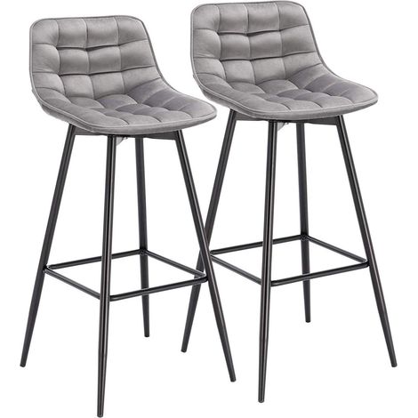 WOLTU 2pcs Sgabelli da Bar Stile Industriale Alta Sedia Cucina Velluto Metallo Grigio chiaro