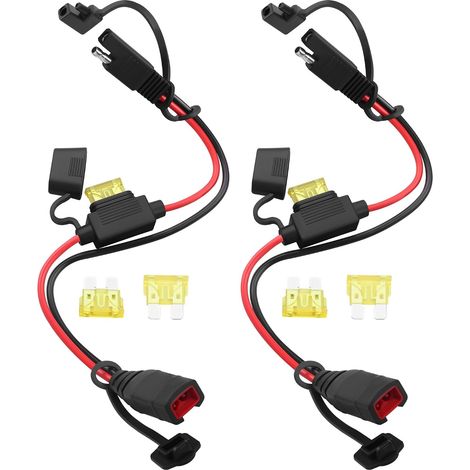 2 rallonges SAE pour chargeurs intelligents, avec 4 fusibles de 20 A, câble à connecteur SAE étanche pour Motos, quads, chargeurs et mainteneurs de Batterie 12 V/24 V, 28 cm,14 AWG (1/5)