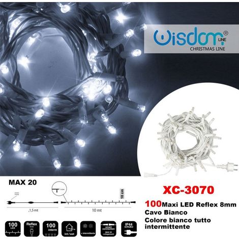 Wisdom - Catena Luminosa 100 Luci Led Lucciole Colore Bianco Tutto Intermittente Xc-3070 -