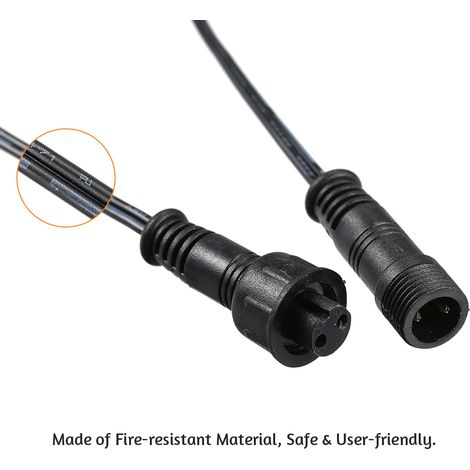Confezione da 5 cavi di prolunga da 1 m/3,3 piedi, a 2 pin con connettori maschio e femmina, con grado di protezione IP67 contro l'acqua, per illuminazione da esterno. (1/5)