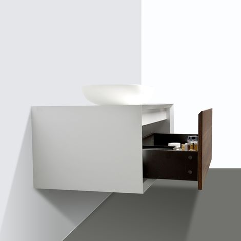 BERNSTEIN - Juego de cuarto de baño Fiona 900 blanco mate - Frente óptico nogal oscuro - Sin espejo, Sin cenefa, Sin lavabo sobre encimera