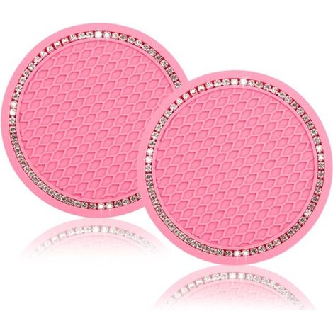 Posavasos bonitos para coche，7 cm (2,75 pulgadas) de silicona antideslizante con brillantes diamantes de cristal，con diamantes blancos (1/5)