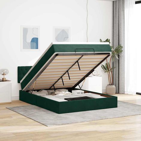 vidaXL Cadre de lit ottoman avec matelas vert foncé 140x190 cm velours (1/5)