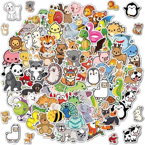 Ensemble de 100 autocollants animaux amusants et imperméables en vinyle pour enfants (1/4)