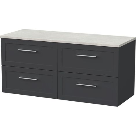 Stonnall Traditional Wall Hung 4 Drawer Vanity Unit with Laminate Worktop, 1200mm, Dark Grey (1/4)