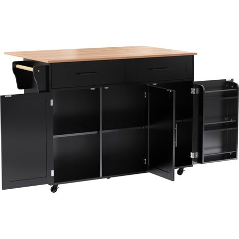 Carrello da cucina nero con piano ribaltabile 129 x 71 x 91,5 cm (1/5)