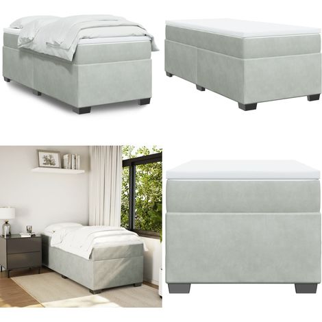 Sommier à lattes de lit et matelas Gris clair 90x200 cm Velours - Lit Double - Lit Avec Sommier - Matelas À Ressorts Ensachés - Lit Velours - Literie - Home & Living (1/5)