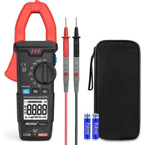 Pince ampèremétrique numérique, multimètre MESTEK, testeur de tension, ampèremètre, voltmètre, ohmmètre, plage automatique 4 000 points avec NCV, mesure de la tension AC/DC, de la capacité, de la rési