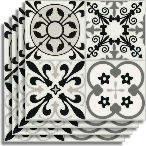 Crédence Adhésive Cuisine, Salle de Bain, Noir, 4 Pièces, 25 x 25 cm, Crédence Épaisse, 3D, Carrelage Adhésif Mural, Lavable, Imperméable (1/5)