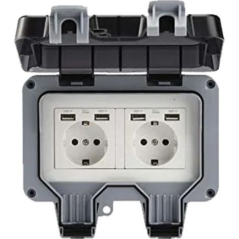 Doppelte Außensteckdose mit USB-Anschluss, wasserdicht, robust, Steckdose mit Unterputzdose (doppelt) - RW Sonstiges Zubehör für Hausautomation (1/5)