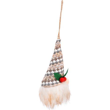 Weihnachtsdekoration, gestrickter, leuchtender Baumschmuck, gesichtslose Puppe (warmes Licht, Batterien enthalten), cremefarbene Streifen (1/5)