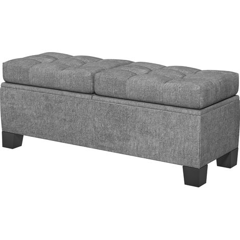 Aufbewahrungsbank mit Truhe, gepolsterte Bank in Leinenoptik, gepolsterte Aufbewahrungsbox bis 180 kg Tragkraft, für Eingangsbereich, Schlafzimmer, Wohnzimmer, 116 x 41 x 47 cm, grau
