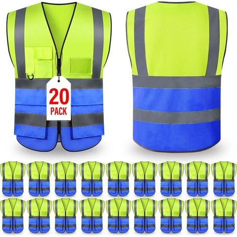 Gilet de sécurité, gilet haute visibilité, gilet réfléchissant avec 5 poches et fermeture éclair, adapté aux hommes et aux femmes, gilet de travail néon pour l'extérieur, taille moyenne,de DEBUNS (1/5)