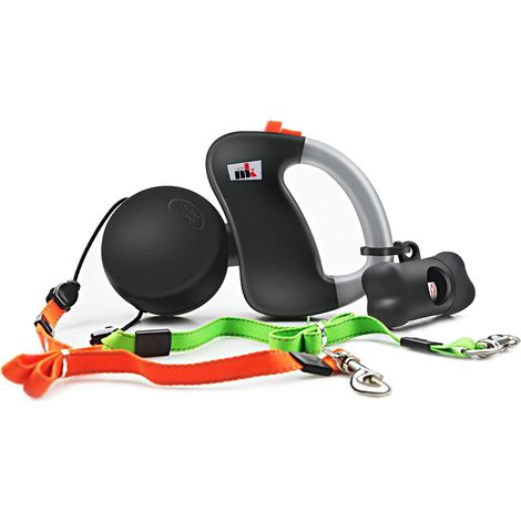 Automatic Retractable Dog Lead Double for 2 Dogs Extendable to 3 m 50 lbs per Lead 15 pcs Bag for Dogs Plain Black 300 cm (1/5)