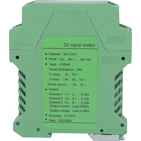 Isolateur de signal 4-20mA 1 entrée 3 sorties, conditionneur DC 0-10V, transmetteur de tension pour détection PLC, alimentation 24V CC (1/5)