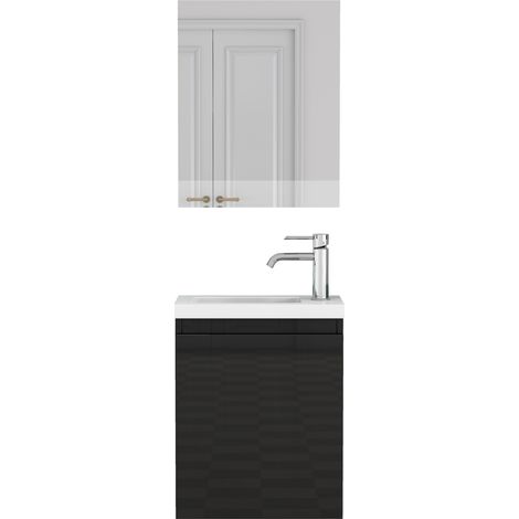 Mobile lavabo sospeso 40 cm in MDF nero lucido salvaspazio per bagno piccolo (1/5)