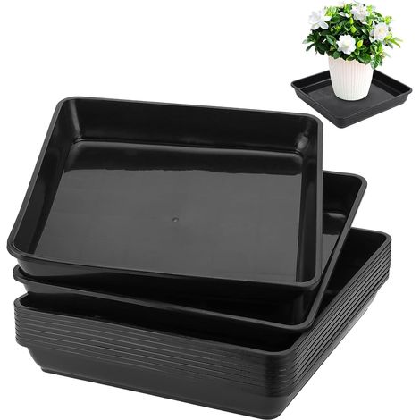 Lot de 10 Soucoupes Carrées, 30 x 30cm, Dessous de Pot de Fleurs Carrés, Plateau D'égouttement en Plastique pour Plantes en Pot, Soucoupes Rectangulaires, pour Plantes D'Extérieur et D'Intérieur, Noir (1/5)