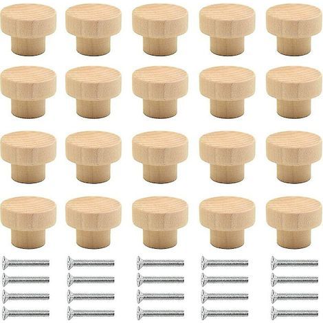 Lot de 20 boutons de meuble en bois naturel ronds - Pour armoires, tiroirs et commodes (1/5)