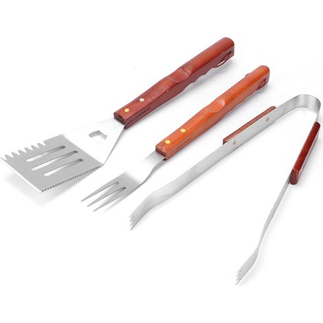 Ensemble de barbecue 3 pièces en acier inoxydable : fourchette, pince, spatule, ustensiles de grillade pour l'extérieur-AquaForge