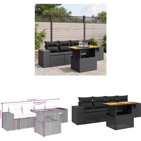 Salon de jardin 5 pcs avec coussins noir résine tressée - Ensemble Salon De Jardin - Meuble Extérieur - Résine Tressée - Rotin Synthétique - Table Extensible - Home & Living (1/3)