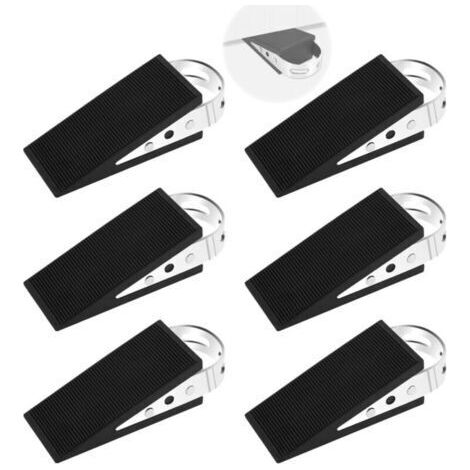 Lot de 6 butées de porte en caoutchouc (9,5 x 5 x 3,2 cm), butée de porte avec poignée en acier inoxydable, cale-porte double face antidérapante et antivol (1/5)
