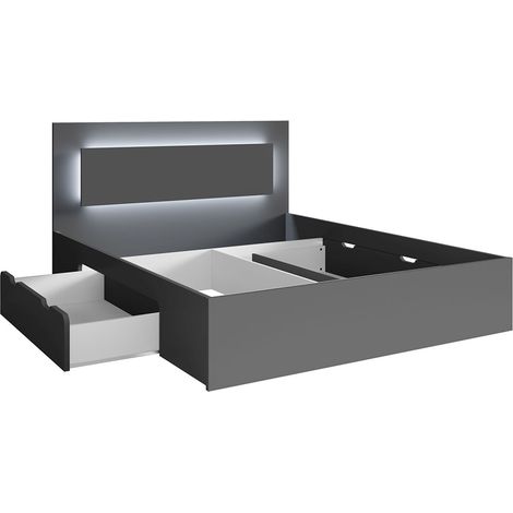 Bett 180x200 cm in graphit FAIDO-166, Kopfteil mit LED-Beleuchtung (1/3)