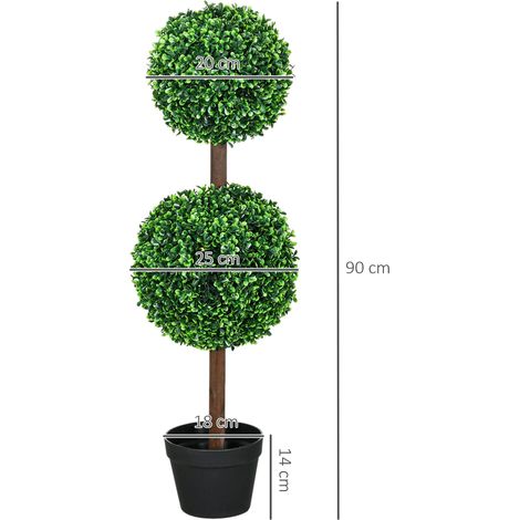 Lot de 2 arbres buis artificiel double boules avec tronc et pot inclus - hauteur 90 cm vert (1/5)