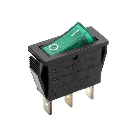 Interruptor basculante ON-OFF SPST 3 pines  Verde 16 A (1/4)