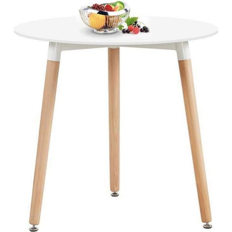 Runder Esstisch Weiß 80cm Skandinavisch mit Holzbeinen (1/5)