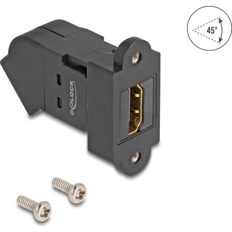 Delock HDMI hembra de montaje en panel a HDMI hembra en Ã¡ngulo de 45Â° 8K 60 Hz negro