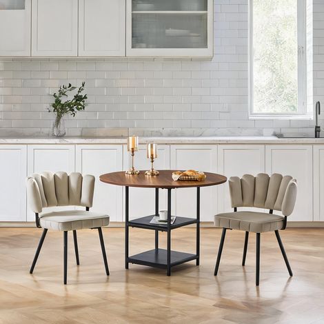 Table et 2 chaises de salle à manger rondes avec rangement noyer (1/5)