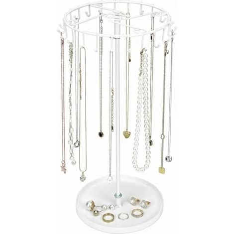 Présentoir à Bijoux Rotatif avec 23 Crochets, Porte Bijoux pour Collier, Bracelets, Montre, Bagues et Boucles, Blanc (1/5)