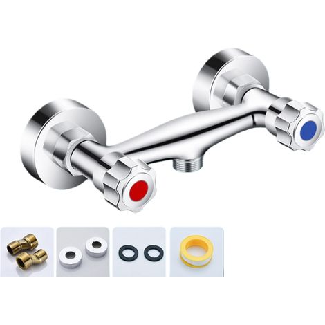 Mitigeur de douche de salle de bain, robinet en laiton double sortie chromée, mitigeur thermostatique pour barre de douche (1/5)