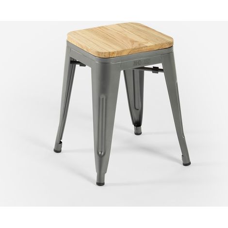 sgabello industriale metallo bar cucina top legno steel rocket wood - Grigio Scuro (1/4)