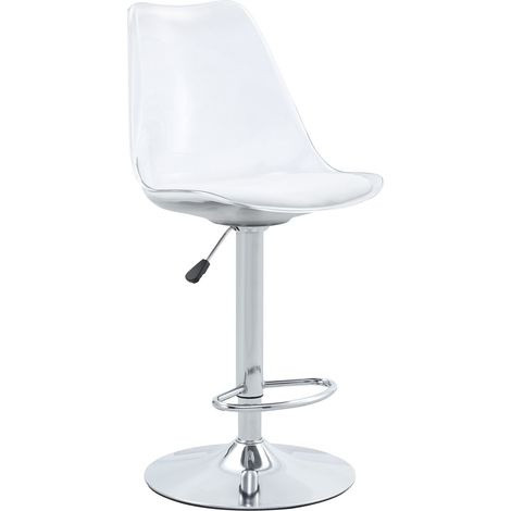 Set de 2 taburetes de bar ajustables transparentes con asiento PU y base metálica plateada (1/5)