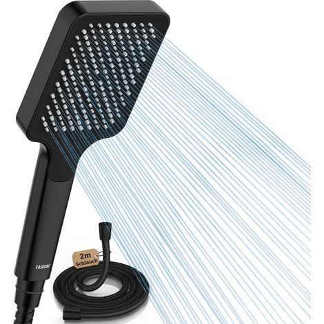 Pommeau de douche avec tuyau 2M, Pommeau de douche à haute pression Douche à effet pluie avec limiteur de débit 9,5 L/min, Pomme de douche économe en eau 40% (1/5)