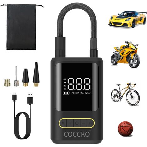 Gonfleur Pneus Voiture sans Fil, 150 PSI Compresseur À Air Portatif,Arrêt Automatique, gonfleur Velo Electrique Lampe LED & SOS,pompe à pneus électrique pou Auto Moto Vélo Ballon (Noir-a) Noir-a - (1/5)