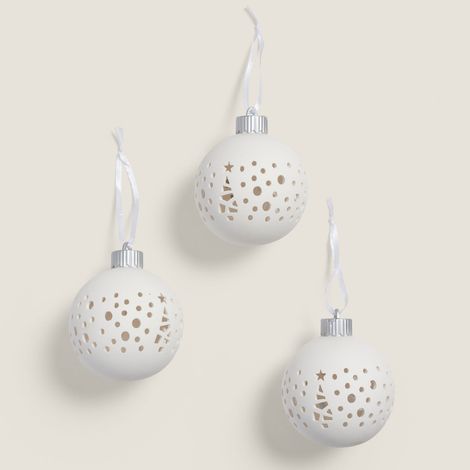 Pack de 3 Boules de Noël LED en Céramique Altea Blanc ↑8 cm (1/5)