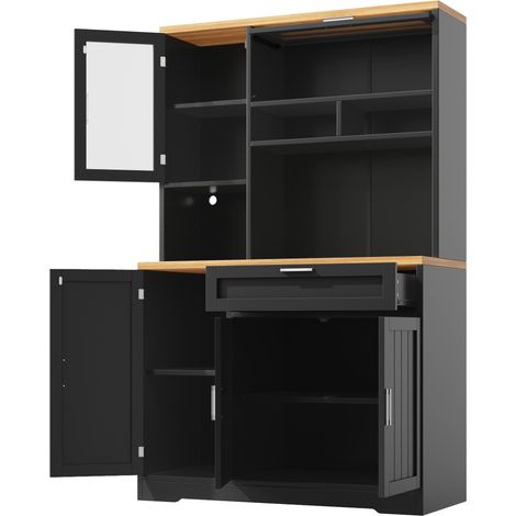 Armario alto de cocina con vitrina y LED USB 104x40x180 cm MDF negro HOMVRA (1/5)