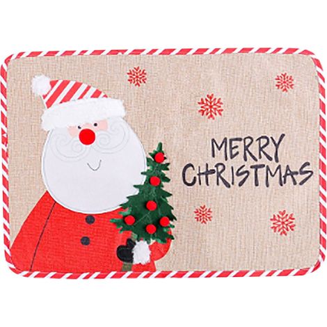 Placemat De Noël - Motif Père Noël Et Bonhomme De Neige Brodé - Protection Thermique Pour Table À Manger Intérieure - Lot De 1 (1/5)