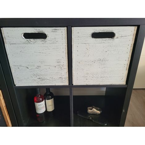 2er set Holzbox Vintage Weiss Regalkiste passend für Ikea Kallax und Expeditregal Weinkiste Holzkiste (1/5)
