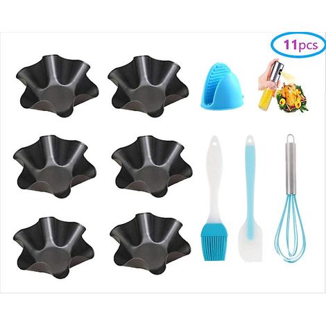 Blumenförmiges Antihaft-Backschüssel-Set – 15 cm große Tortilla-Salatschüssel aus Kohlenstoffstahl mit blumenförmigem Backblech, Spatel und Ölpinsel (11-teilig) (1/5)